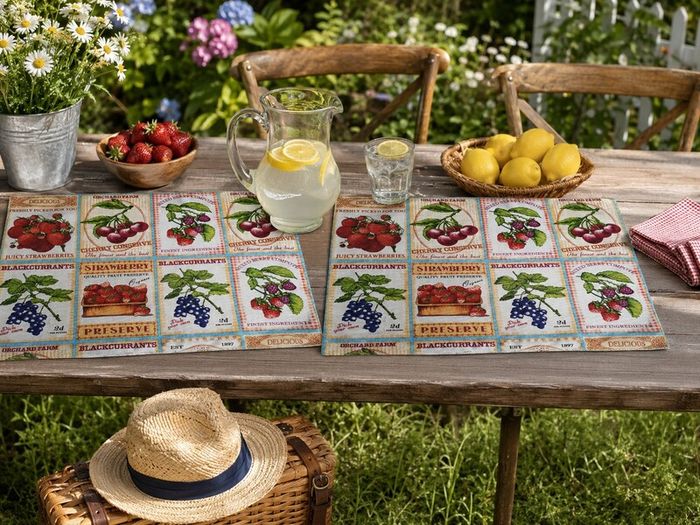 Handmade Placemats." Summer fruits, Farmers Market, Mediterranean Herbs"