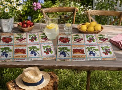 Handmade Placemats." Summer fruits, Farmers Market, Mediterranean Herbs"
