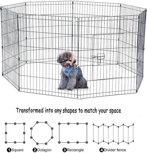 8 Panel Playpen Suitable for Dogs/Puppies/Cats & Rabbits foldable ideal for Indoor/Outdoor use puppy play pen (76cm, Black)