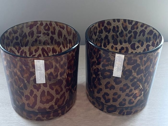 2 Jeff Banks Leopard Print T-Light Holders