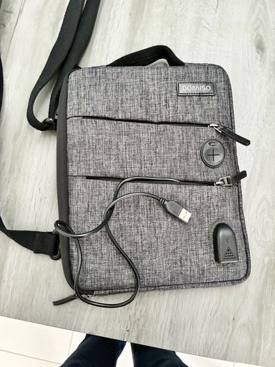 DOMISO 10.1" Waterproof Tablet / Laptop Pouch Bag Canvas with USB Charging Port Headphone Hole