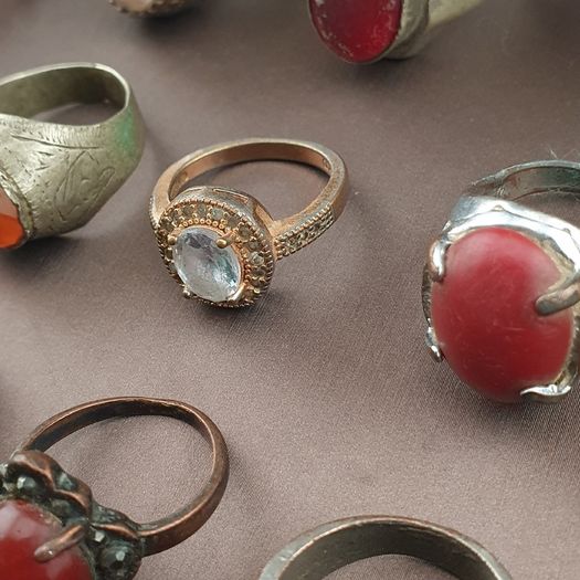 Antique Handmade Mix Brass with Mix Stone Glass Rings Lot Of 15