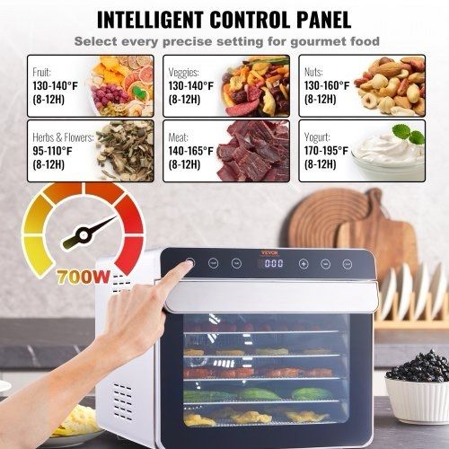 NEW SALE |  6 Trays Food Dehydrator Machine Stainless Steel 700W Jerky Fruit Drying