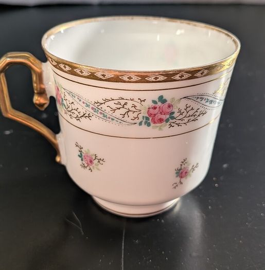 Antique G.D. & Co Limoges France Floral Porcelain Cup with Gilt Trim