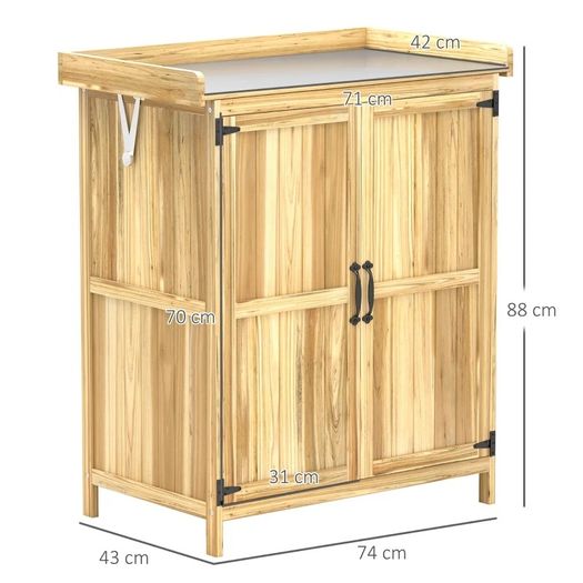 43 x 74cm Fir Wood Shed, with Metal Worktop Natural Finish