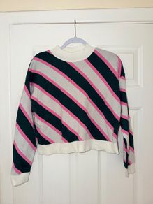 Mango Striped Knit Jumper in Pink, Green & Cream - size S