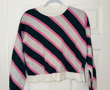 Mango Striped Knit Jumper in Pink, Green & Cream - size S
