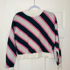 Mango Striped Knit Jumper in Pink, Green & Cream - size S