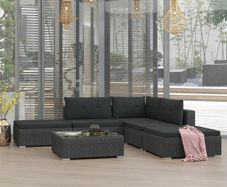 6 Piece Garden Lounge Set with Cushions Poly Rattan Black
