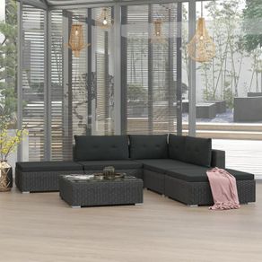 6 Piece Garden Lounge Set with Cushions Poly Rattan Black