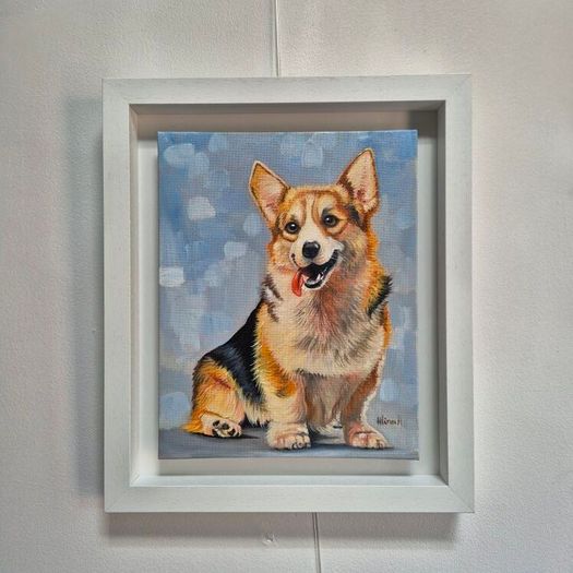 Happy Corgi - oil painting - framed