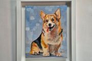 Happy Corgi - oil painting - framed