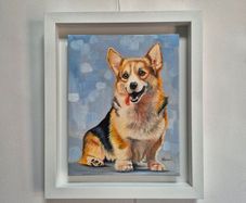 Happy Corgi - oil painting - framed