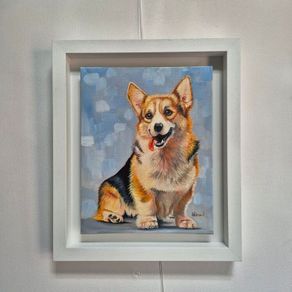 Happy Corgi - oil painting - framed