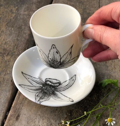 Sarah Horne Botanicals Fine Bone China Floral Decadence Espresso Cup and Saucer