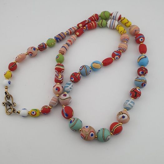 Antique Mix Venetian Style MultiColor Eyes Glass Beads Necklace