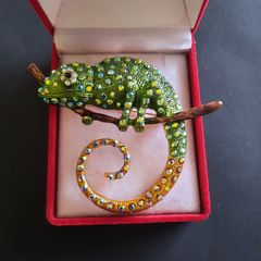 Chameleon Brooch Sparkling Crystals Diamante Lizard Chameleon Pin Lapel Badge Reptile Jewellery