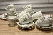 Vintage 1970s Bone China Tea Sets x 2 - Floral Pattern with Gold Trim