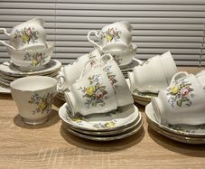 Vintage 1970s Bone China Tea Sets - Floral Pattern with Gold Trim
