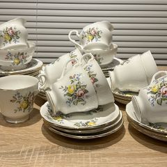 Vintage 1970s Bone China Tea Sets - Floral Pattern with Gold Trim