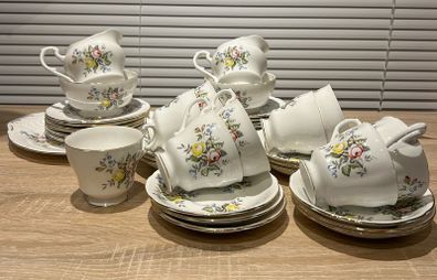 Vintage 1970s Bone China Tea Sets - Floral Pattern with Gold Trim
