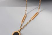 Roman Numeral Black Stone Gold Necklace