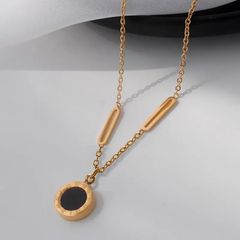 Roman Numeral Black Stone Gold Necklace