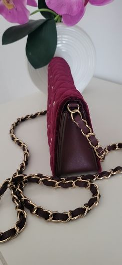 Accessorize burgundy velvet gold stud and chain bag - Rrp 50