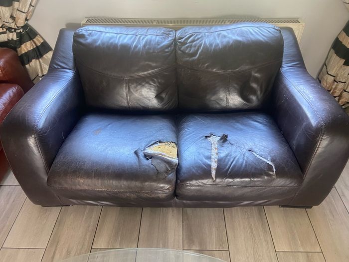Brown leather Couch - needs reupholstering - Free