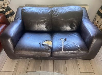 Brown leather Couch - needs reupholstering - Free