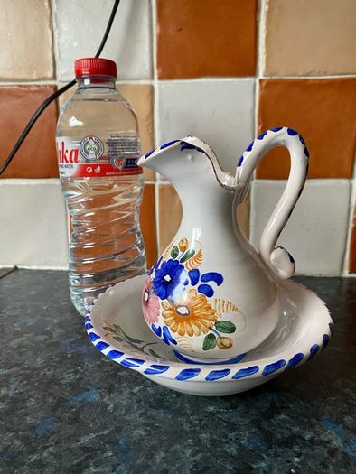Small Handmade Hand Painted Pottery Bowl & Jug