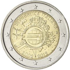 Italy 2 Euro Commemorative Coin 2012 - 10th Anniversary of Euro. UNCIRCULATED.