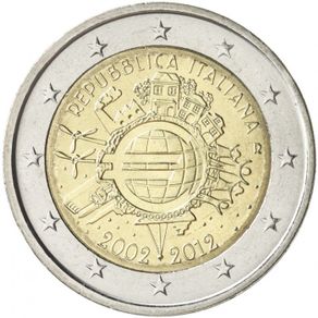 Italy 2 Euro Commemorative Coin 2012 - 10th Anniversary of Euro. UNCIRCULATED.