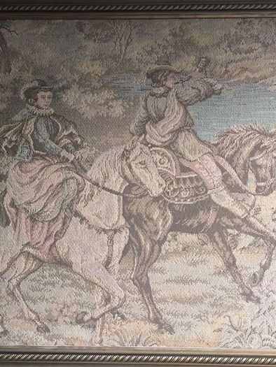 Large Framed Vintage Hunting Scene Wall Tapestry