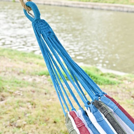 Cotton Hammock Portable w/ Carrying Bag Brazilian Fringe Deluxe Swing Chair for Beach, Yard, Bedroom, Patio, Porch, Indoor, Outdoor
