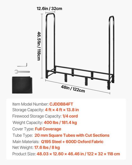 Covered Firewood Rack 122cm - 1/4 Cord