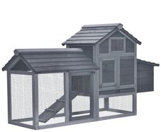Small Chicken Coop with Run Hen House Poultry Nesting Box Grey 150.5 x 54 x 87cm