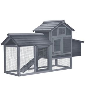 Small Chicken Coop with Run Hen House Poultry Nesting Box Grey 150.5 x 54 x 87cm