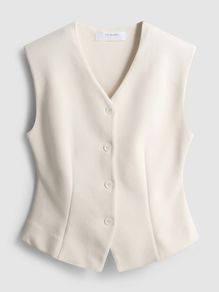 New Cream Tailored Button-down Vest Top