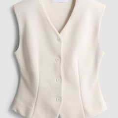 New Cream Tailored Button-down Vest Top