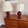 Please Check Photos- Mid Century Oxblood glazed Ginger Jar Table Lamps (2)  with off white pleated empire shade Image 2