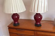 Offers Welcome Please - Please Check Photos- Mid Century Oxblood Large glazed Ginger Jar Table Lamps (2)  with off white pleated empire shade
