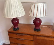 Offers Welcome Please - Please Check Photos- Mid Century Oxblood Large glazed Ginger Jar Table Lamps (2)  with off white pleated empire shade