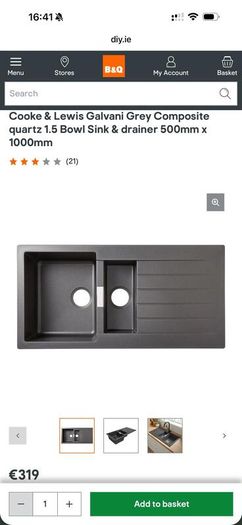 Kitchen Sink 1 and a half bowl Composite Quartz Grey