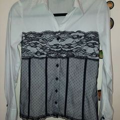 White Shirt with Black Lace Size Small