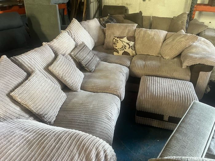 Beige corduroy corner sofa set