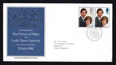 1981 Great Britain Celebrating The Royal Wedding HRH The Prince of Wales and Lady Diana Spencer Royal Mail First Day Cover (FDC) (ex FE Dixon)