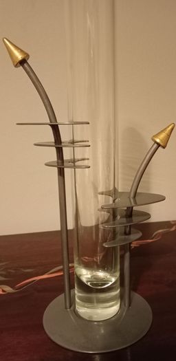 Art Deco Metal And Glass Cylinder Vase for Single Flower.