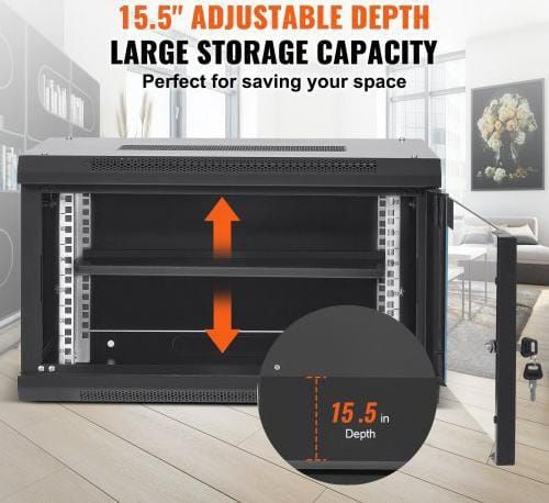 6U Wall Mount Network Server Cabinet, 39.4 cm Deep, Server Rack Cabinet Enclosure, 90.7 kg Max. Ground-mounted Load Capacity, with Locking Glass