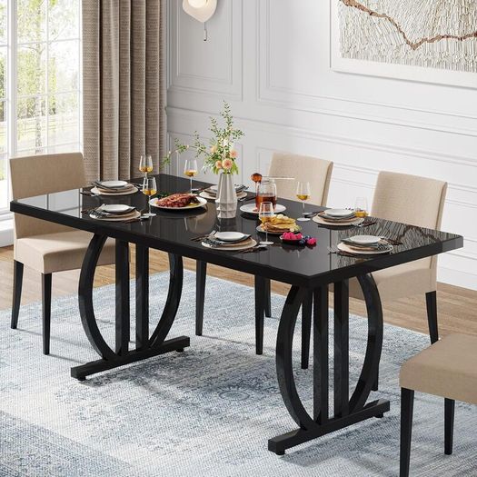 Industrial Dining Table for 4-6 People, 160 x 80 cm Metal Frame